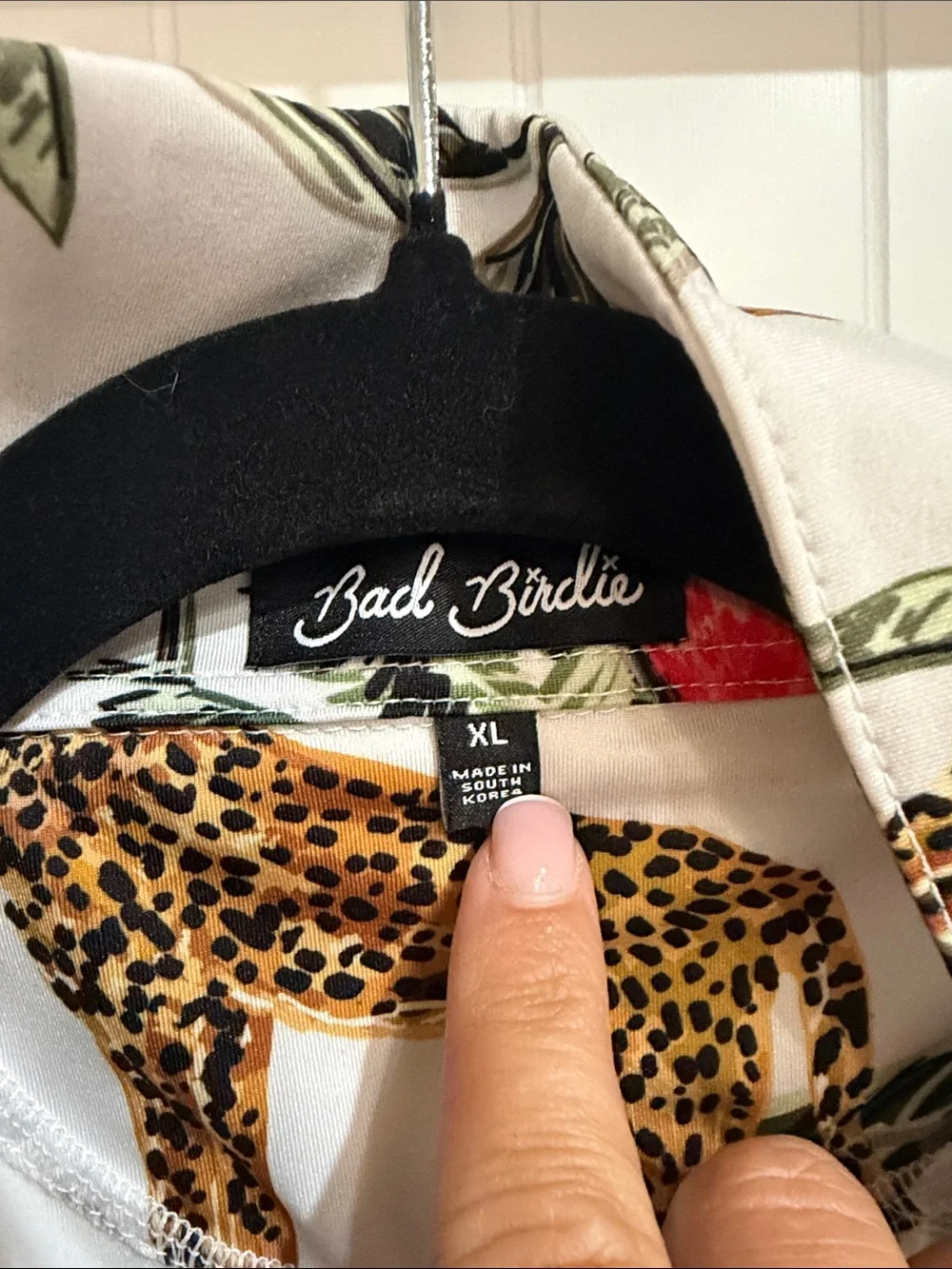Bad Birdie White Tropical Leopard & Palm Sleeveless Collared Top